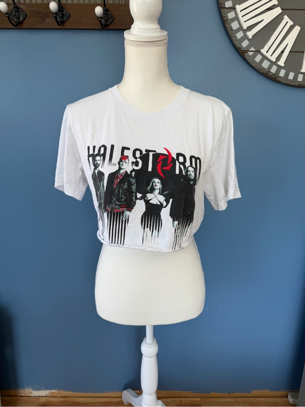 Halestorm White Graphic Crop Tee with Black & Red Print